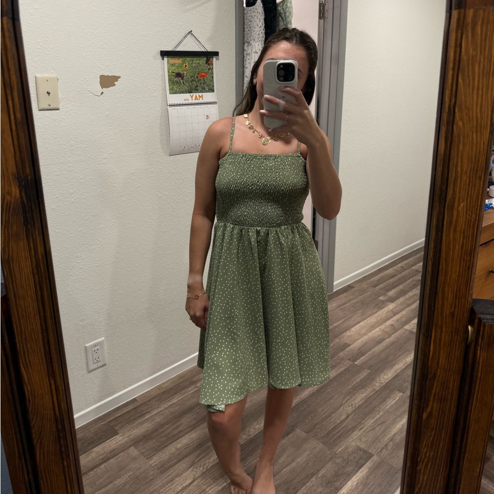 Source Unknown Green Polka Dot Mini Dress